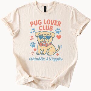 Pug Lover Club Graphic Tee Cute Pug Dog Heart Glasses Wrinkles Wiggles Shirt